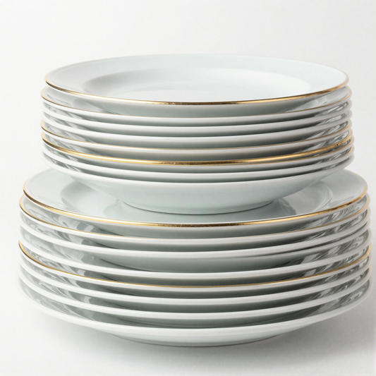 Gold-Rim Porcelain Dinner Set
